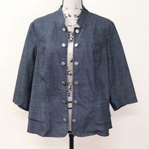 Dressbarn Charcoal Denim Jacket Ruffle Sz 14 / 16